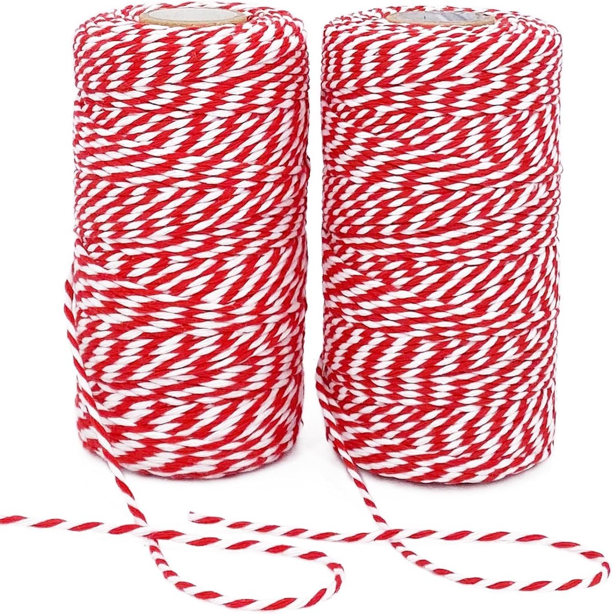 2 rollen 200 m bakkers katoenen touw touw - natuurlijk rood wit slagers touw koord voor geschenkverpakking, bakken, kunst ambachten, tuinieren, doe-het-zelf, woondecoratie