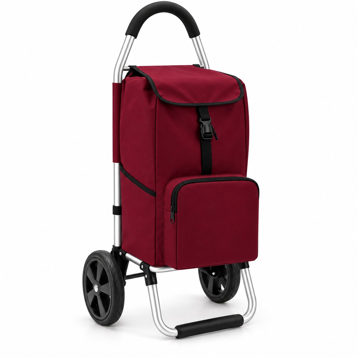 Dreamble® | Luxe Boodschappentrolley | Boodschappenwagen | Donkerrood | Extra Hoog (103cm) en groot (50 Liter) | Koelvak met rits | 2 ophanghaken | Extra grote wielen | Steekwagenfunctie | Opvouwbaar | Lichtgewicht | 4 extra vakken | Waterdicht