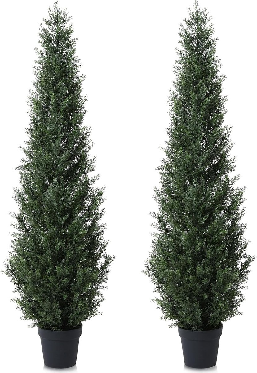Kunstplanten van 155 cm kunst-cederboom, grote kunstplanten met kunststoffen potten voor tuin- en veranda-decoratie (2 stuks)