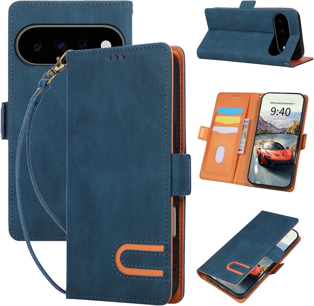 Beschermhoes voor Google Pixel 11, beschermhoes van hoogwaardig PU-leer, met kaartsleuven, schokbestendig, van leer, flipcase voor Google Pixel 11, blauw