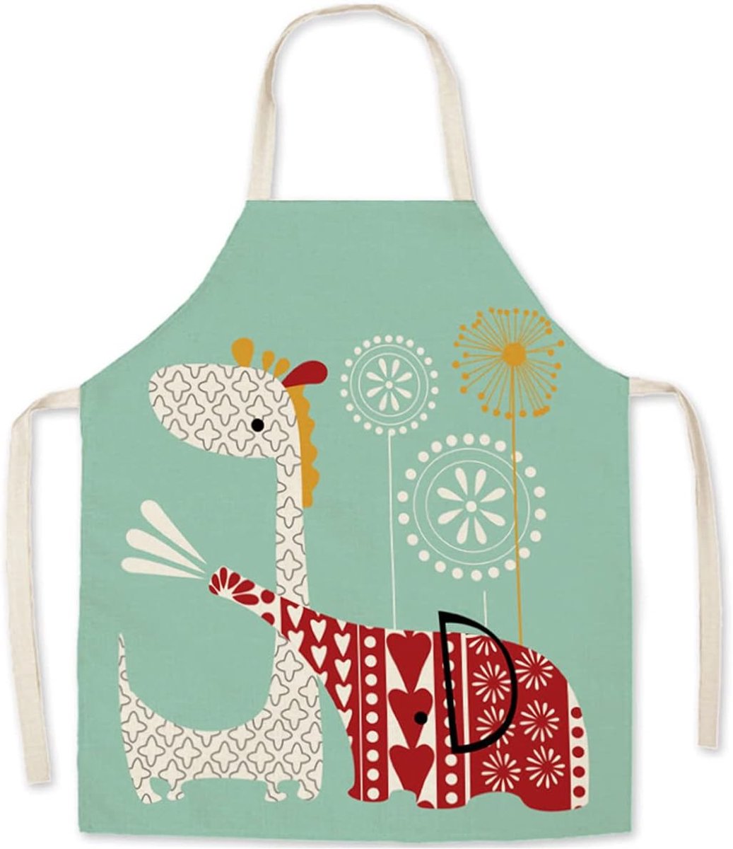 Kind Kookschort-Schattig Olifant en Giraffe Patroon Kinderschort, Jongens en Meisjes schort voor Koken Bakken Schilderen Party