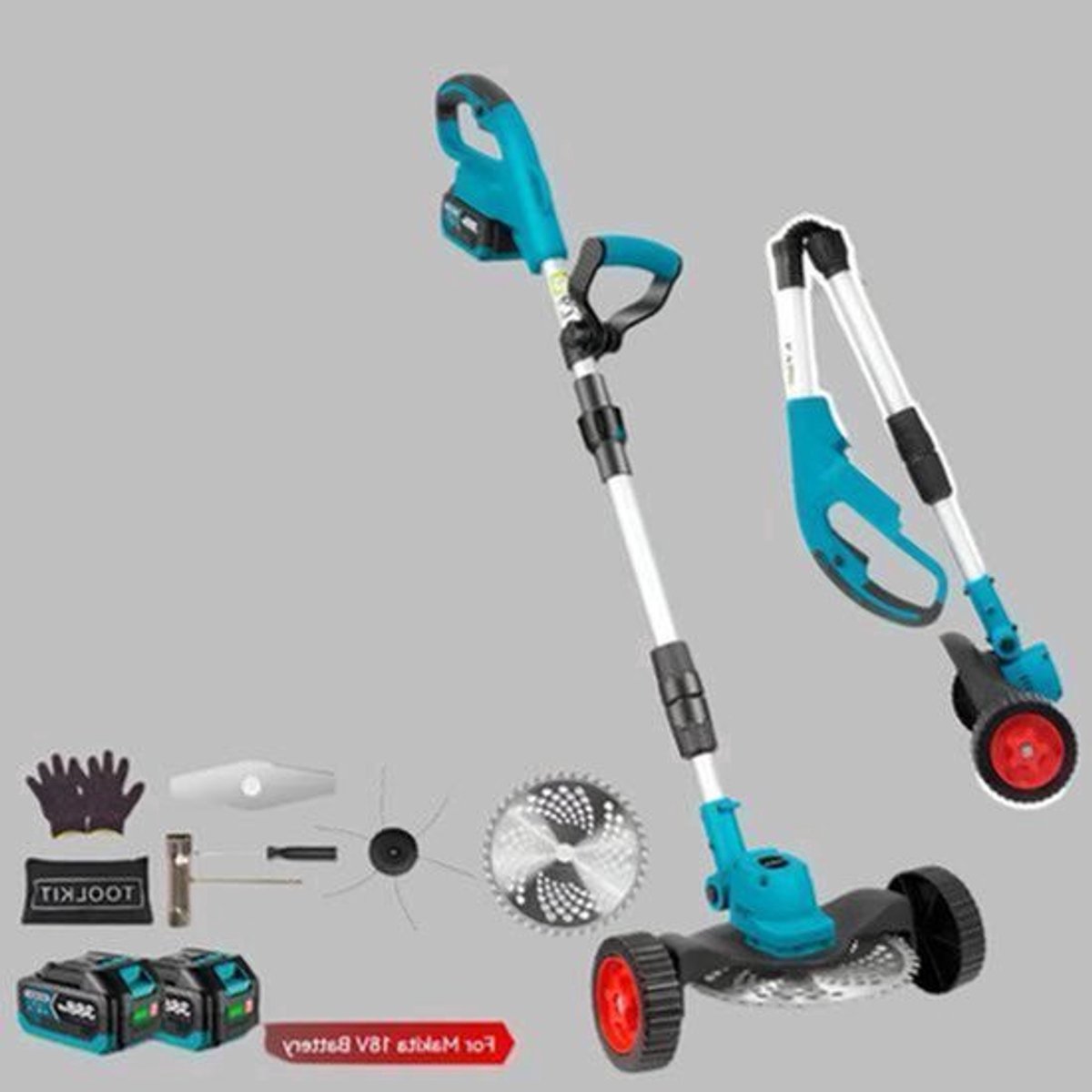 Handmaaier - Grasmaaier - Grastrimmer - Grasschaar - Grasmachine - 1500W - 12000RPM - 9-Inch - Elektrische/Accu - Grastrimmer met Verstelbare Handgreep – Oplaadbaar Tuingereedschap - 21V/18V Compatibel - Inclusief 2x Accu