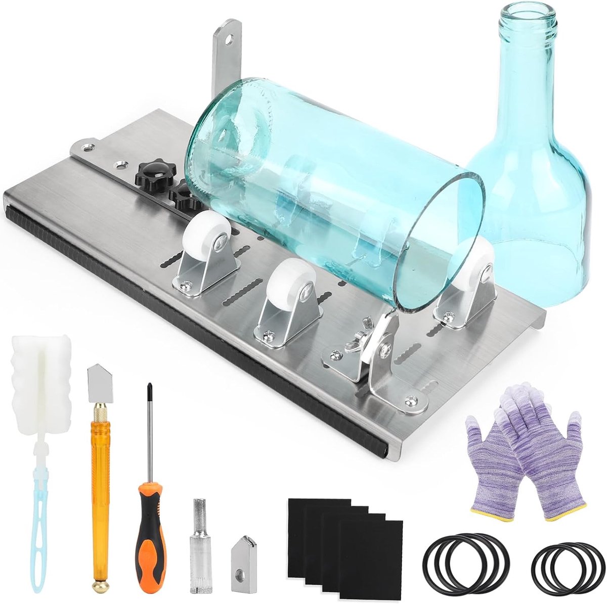 Glas Snijder voor Flessen, Premium Fles Snijder voor DIY Lampen en Kaarsenhouders met Veiligheids Handschoenen en Accessoires