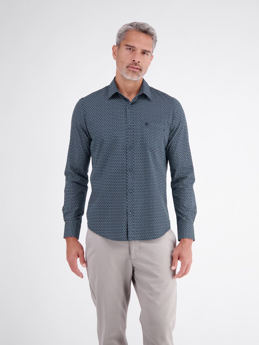 LERROS Sportief herenhemd met modern minimal-printdesign , Maat: L , Kleur: CLASSIC NAVY , 100% katoen