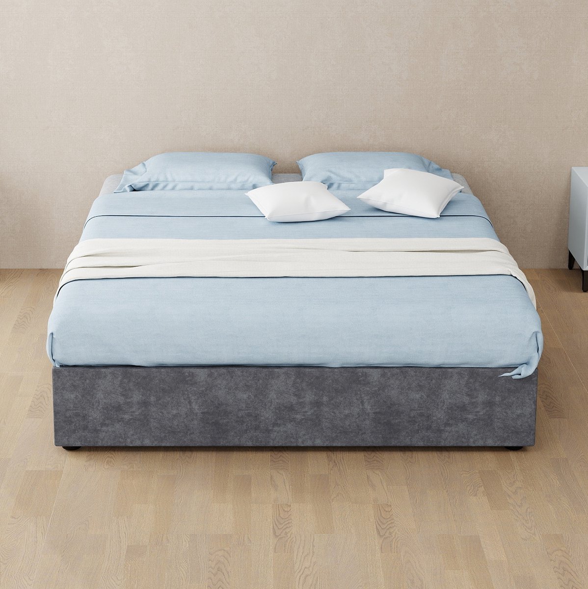 Gestoffeerd Bed 140x200 cm Zonder Matras - Tweepersoons Bed Met Opbergruimte En Lattenbodem - Fluweel En Metaal - Grijs
