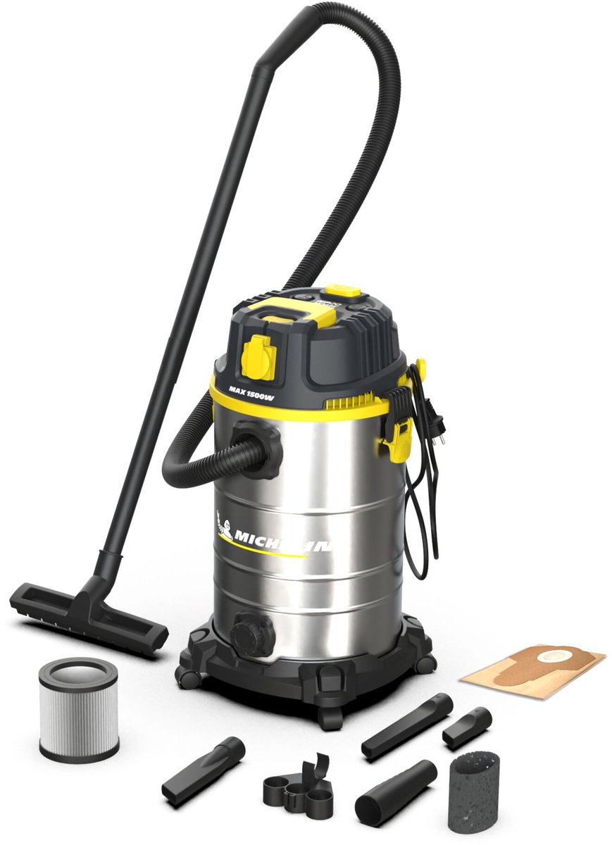 Michelin HP30 PRO nat- en droogstofzuiger | 30 l | zakloos met filterschudder Geel