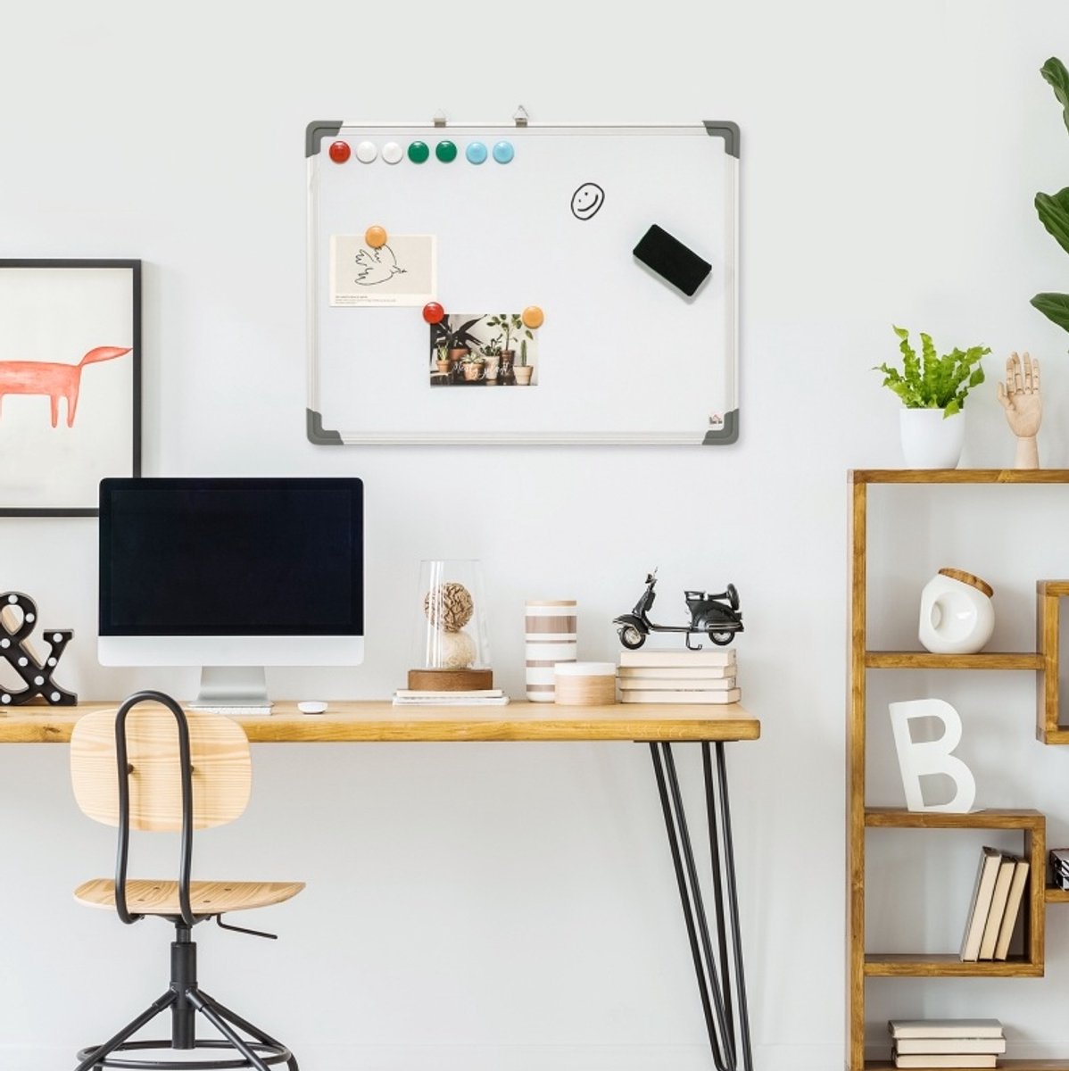 MODFU - Magnetisch Whiteboard - Wandmontage - Wit - 60 X 45 Cm