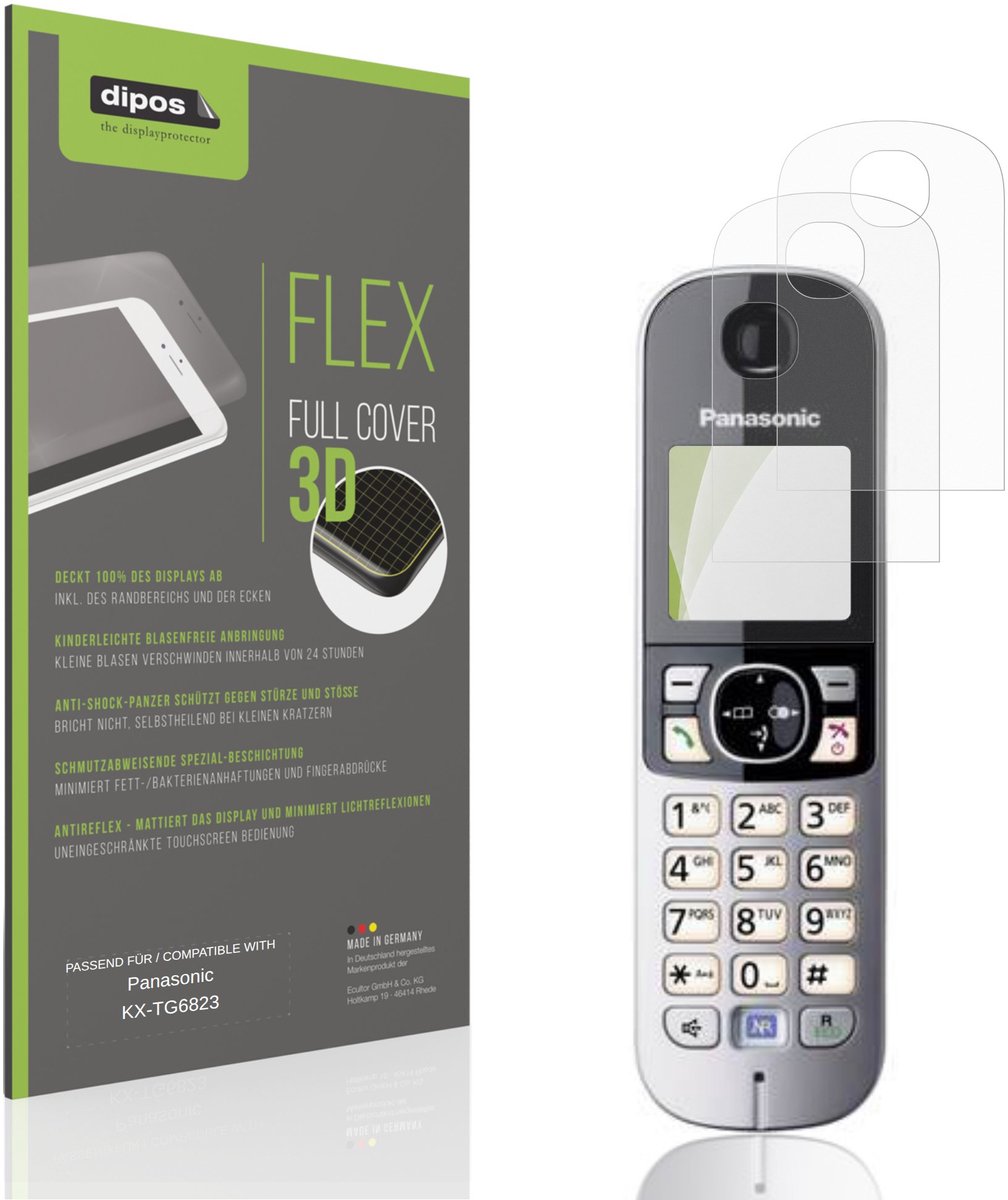 dipos FLEX – 2x Matte Screenprotector geschikt voor Panasonic KX-TG6823 | Volledige Schermbescherming | Case-Friendly