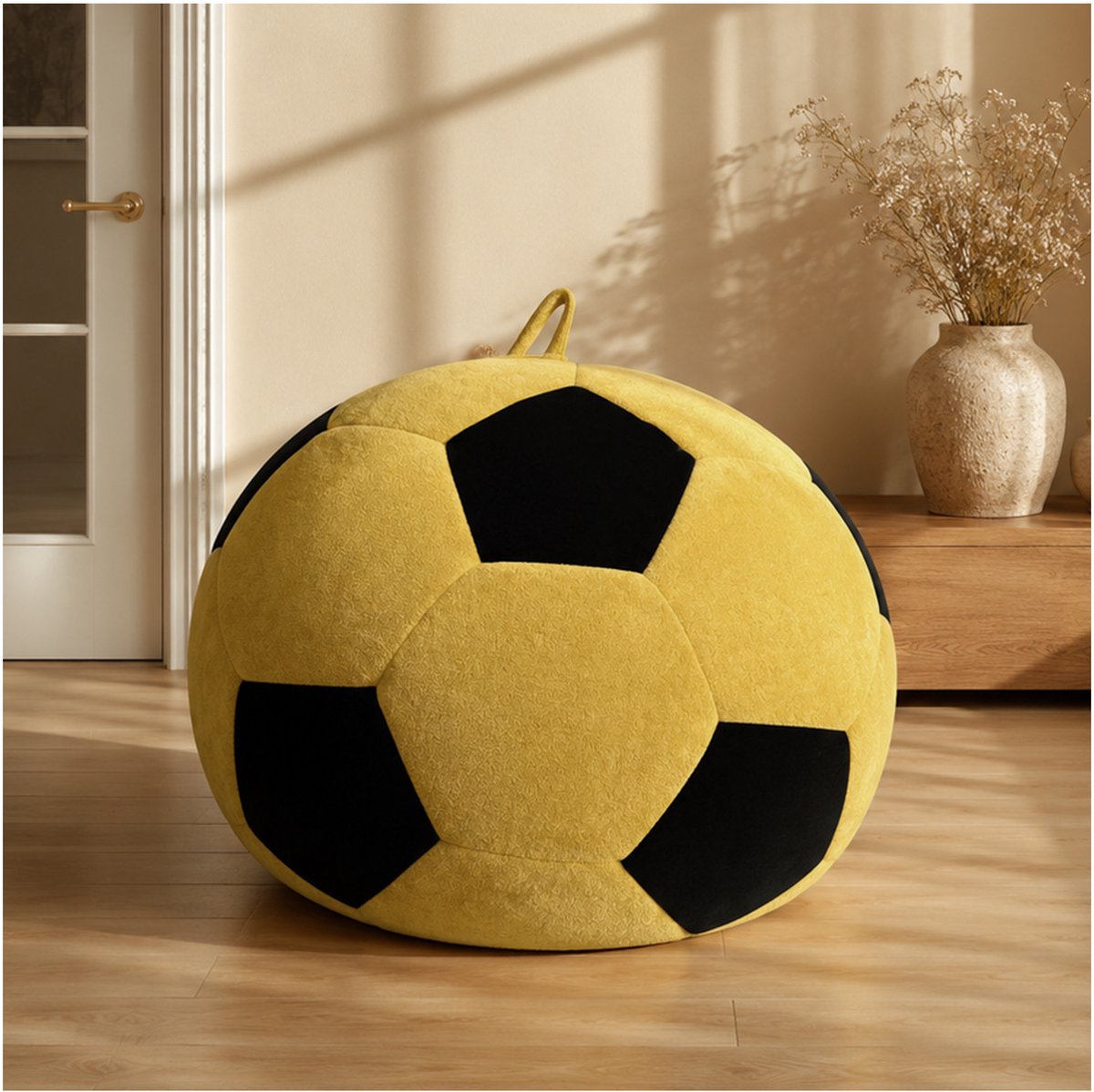 REDOM - Zitzak - Voetbalvorm - Zachte vulling - Voor binnengebruik - Speelse stijl - Woonkamer, slaapkamer en leeshoek - Stof - 48 x 38 x 21 cm