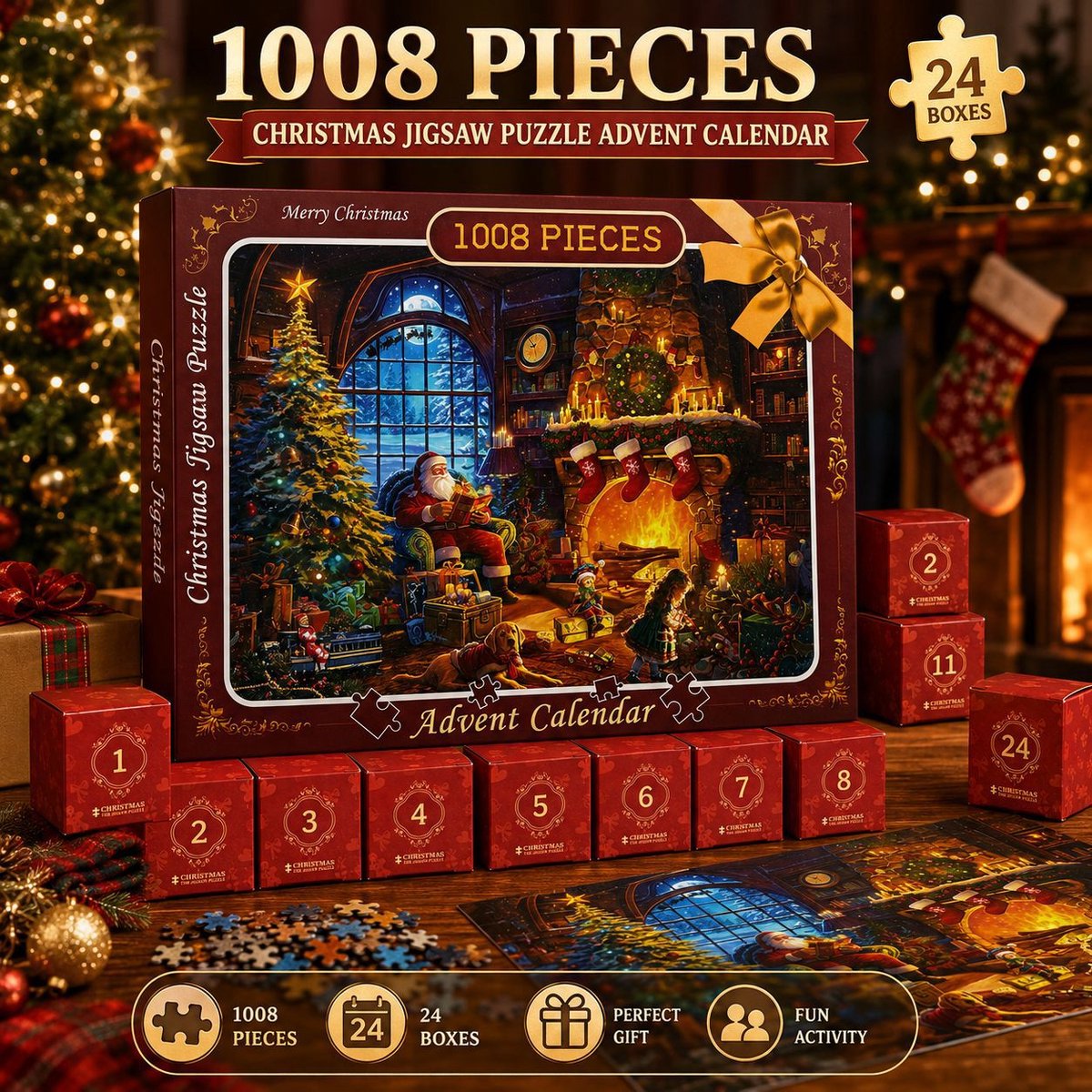 Casalora Kerst Adventskalender - Puzzel - 1000 Stukjes - 24 Dagen - U