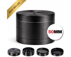 Maomi™ Grinder ZWART 50MM - RVS - Crusher - Kruiden vermaler - Grinder - Metaal - 4 Lagen - met Schepje - Vermaler