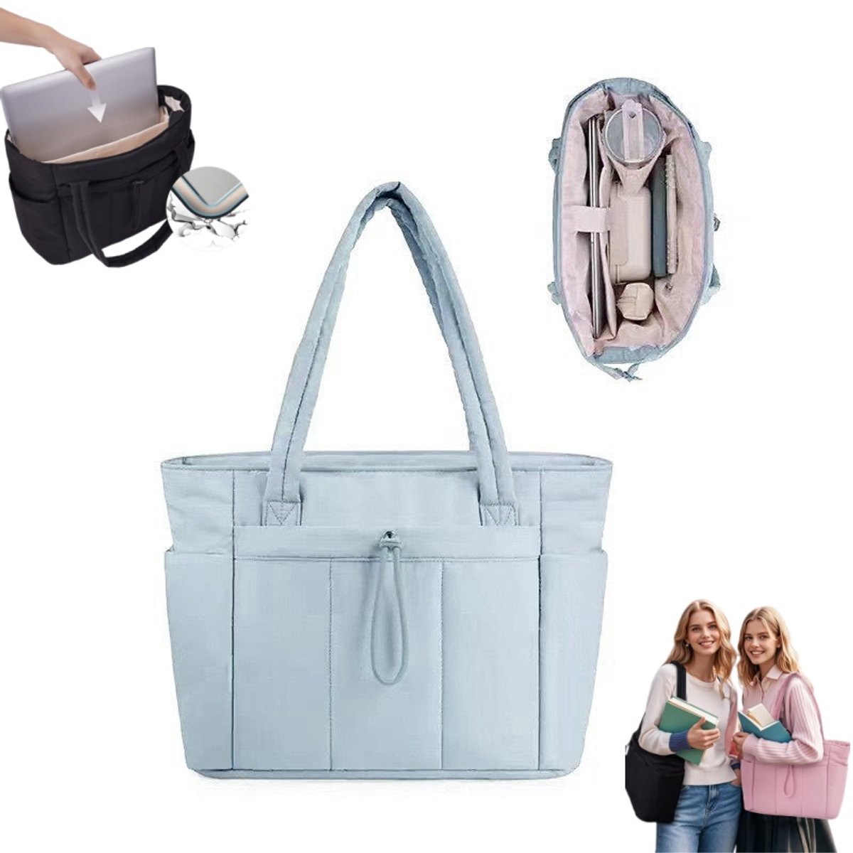 Dameshandtas – Ruime (20 l), stevige shopper / tote – Lichtgewicht reistas / schoudertas – Casual laptoptas – Voorzien van laptopvak (15,6 inch) & geïsoleerd vak voor waterfles (1,18 l) – Geschikt voor werk, school, reizen, winkelen – 40 x 31 x 16 cm