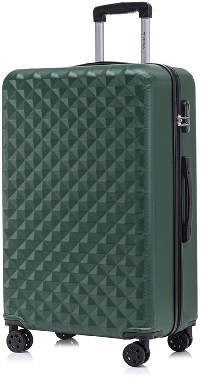 YONSLY Handbagage Koffer - 76 x 49 x 29 cm - 98 L - Cijferslot - 360° Draaibare Wielen - Grote Trolley - Donkergroen