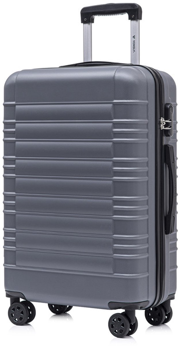 YONSLY Handbagage Koffer - 66cm - 66 L - Cijferslot- 360° Draaibare Wielen - Trolley- 66 x 43 x 26 cm - Grijs
