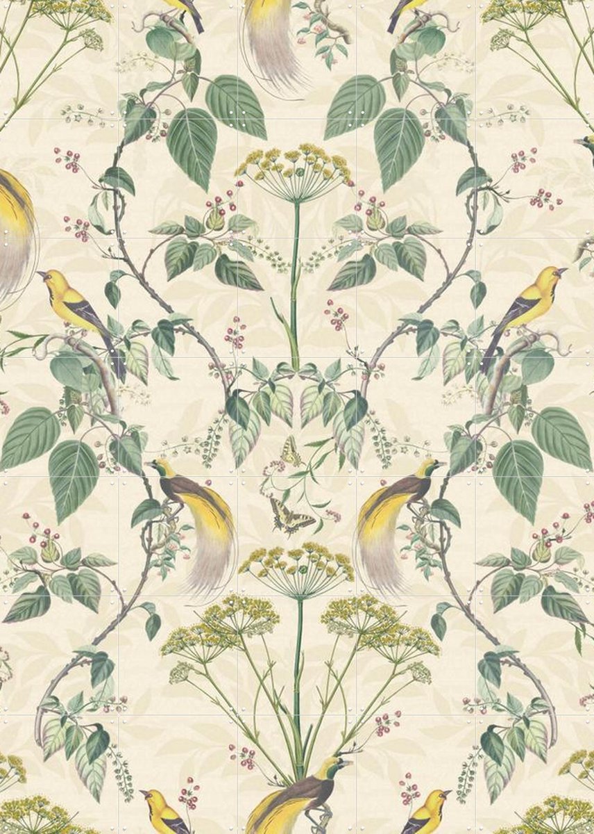 IXXI Vintage Floral damask & garden Birds - cream, Bloomery Decor - 100 x 140 cm - Gratis ophangtool - Grote wanddecoratie en posters
