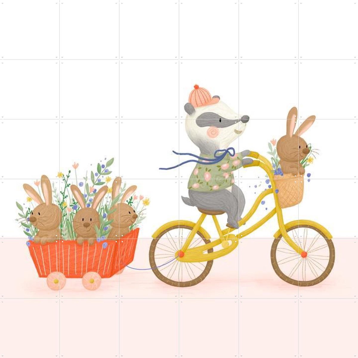 IXXI Cozy Rabbits, Studio Phie - 120 x 120 cm - Gratis ophangtool - Grote wanddecoratie en posters - Cartoonesk, Illustraties, Speels, Fantasierijk