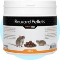 Witte pot met 'Reward Pellets' en afbeelding van twee muizen met lokazen.