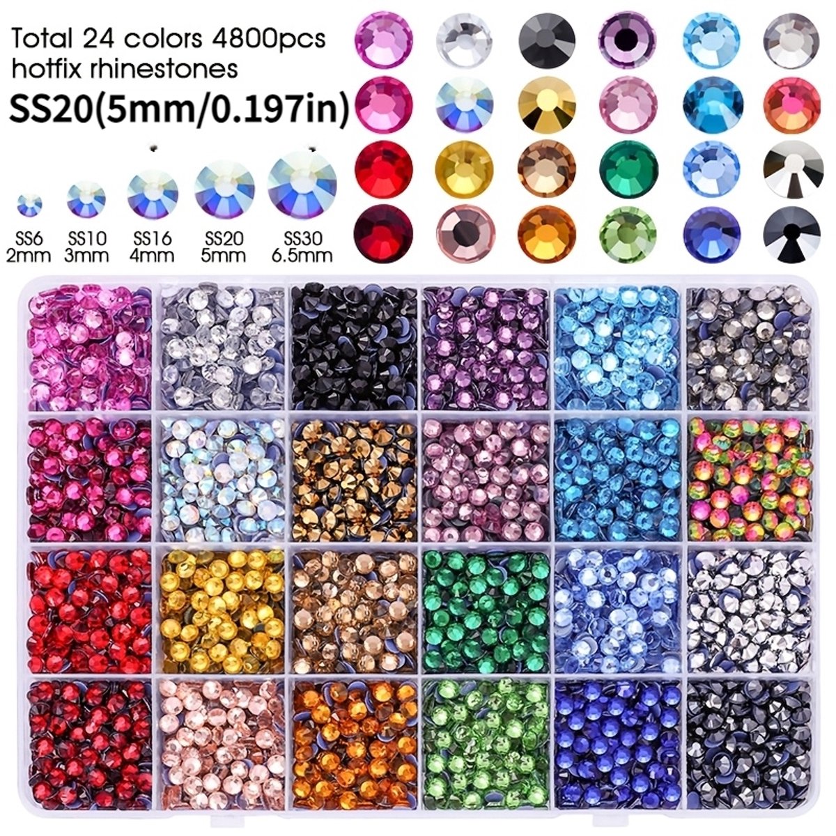 Currero Bedazzle Kit - Bedazzling - Plakstenen - Strass Steentjes - DIY Versieren - Set Met 4.800 Steentjes - 24 Kleuren - Nagel Decoratie - Glas Kristallen - SS20