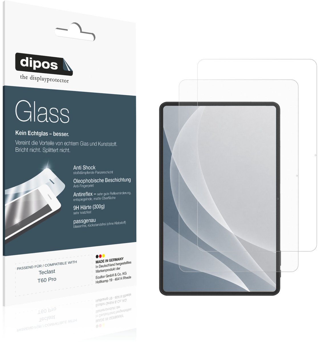 dipos – 2x Matte Pantserfolie geschikt voor Teclast T60 Pro | 9H Screenprotector