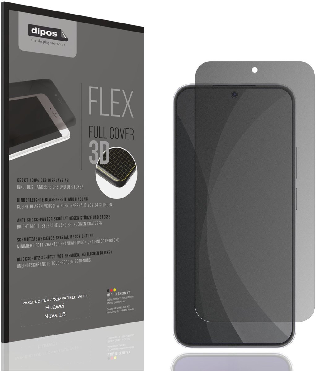 dipos FLEX – Matte Privacy Screenprotector geschikt voor Huawei Nova 15 | Volledige Schermbescherming | Case-Friendly