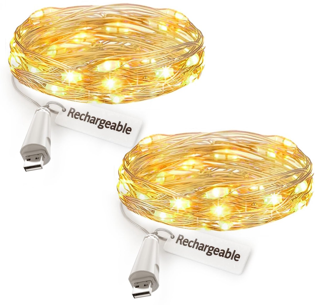 LeeGoal USB Oplaadbare Feeënverlichting, 2 m 20 LED Batterijgevoede Lichtsnoeren, Waterdichte Koperdraad Slaapkamer - ShopVlot