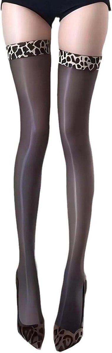 2 Pairs Zwarte Halter Kousen met Sexy Luipaardpatroon voor Dames - Ideaal voor Feestjes en Avonden, One Size