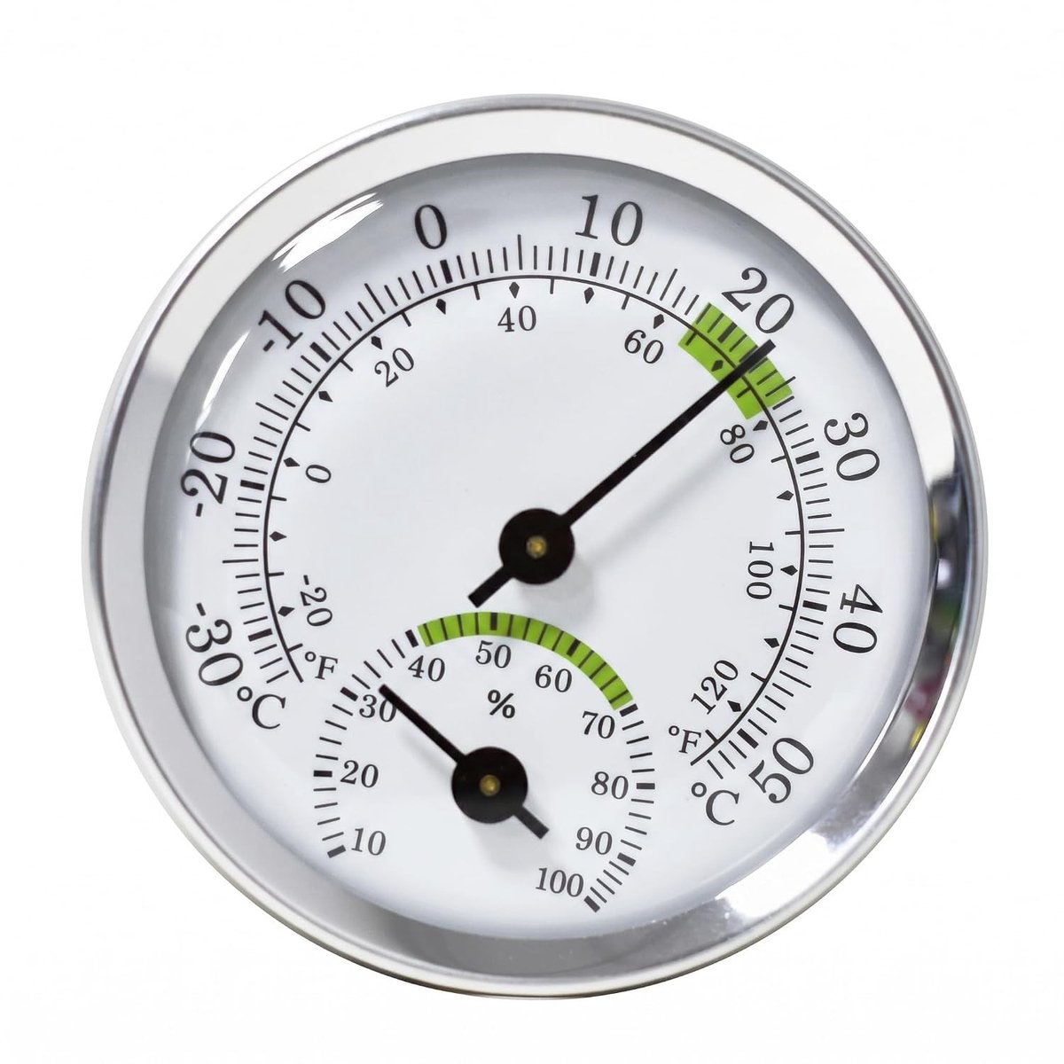 Analog Thermo-Hygrometer - Zilver - 58 mm - Batterijloze Binnenmeter - Voor Temperatuur en Luchtvochtigheid