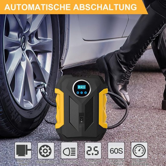 (Met digitale bandenspanningsmeter, 150 PSI, geïntegreerd ontwerp, LCD-scherm, 12 V 6000 mAh), Geschikt voor fietsen, motorfietsen en auto's; kan ook gebruikt worden als zaklamp en powerbank. van met — afbeelding 4