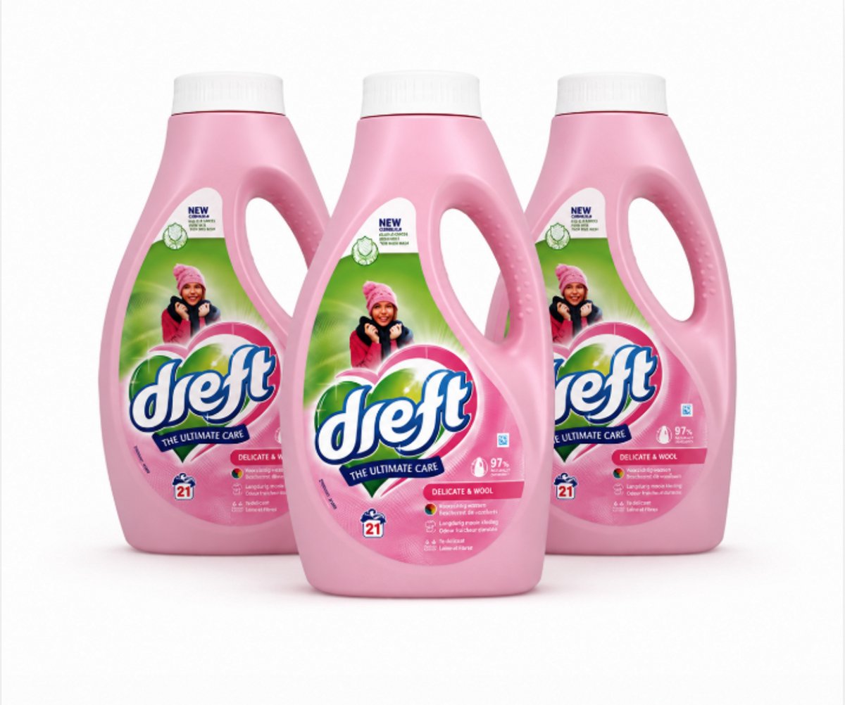 Dreft The Ultimate Care Delicate & Wool Wasmiddel – Fijne Was & Wol – 3 x 21 Wasbeurten