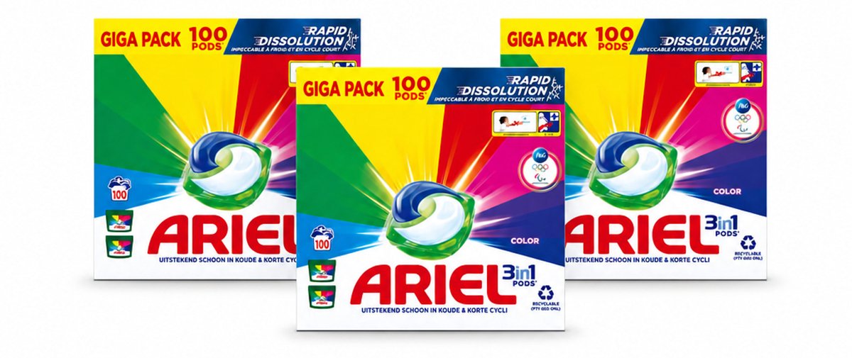3 x Ariel - 3in1 Wasmiddel Pods - Color - 100 Pods - Voordeelverpakking - 3 stuks