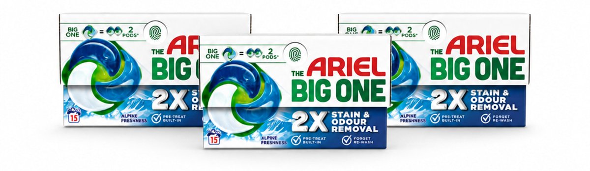 3 x Ariel - 3in1 Wasmiddel Pods - The Big One - Alpine - 15 Pods - Voordeelverpakking - 3 stuks