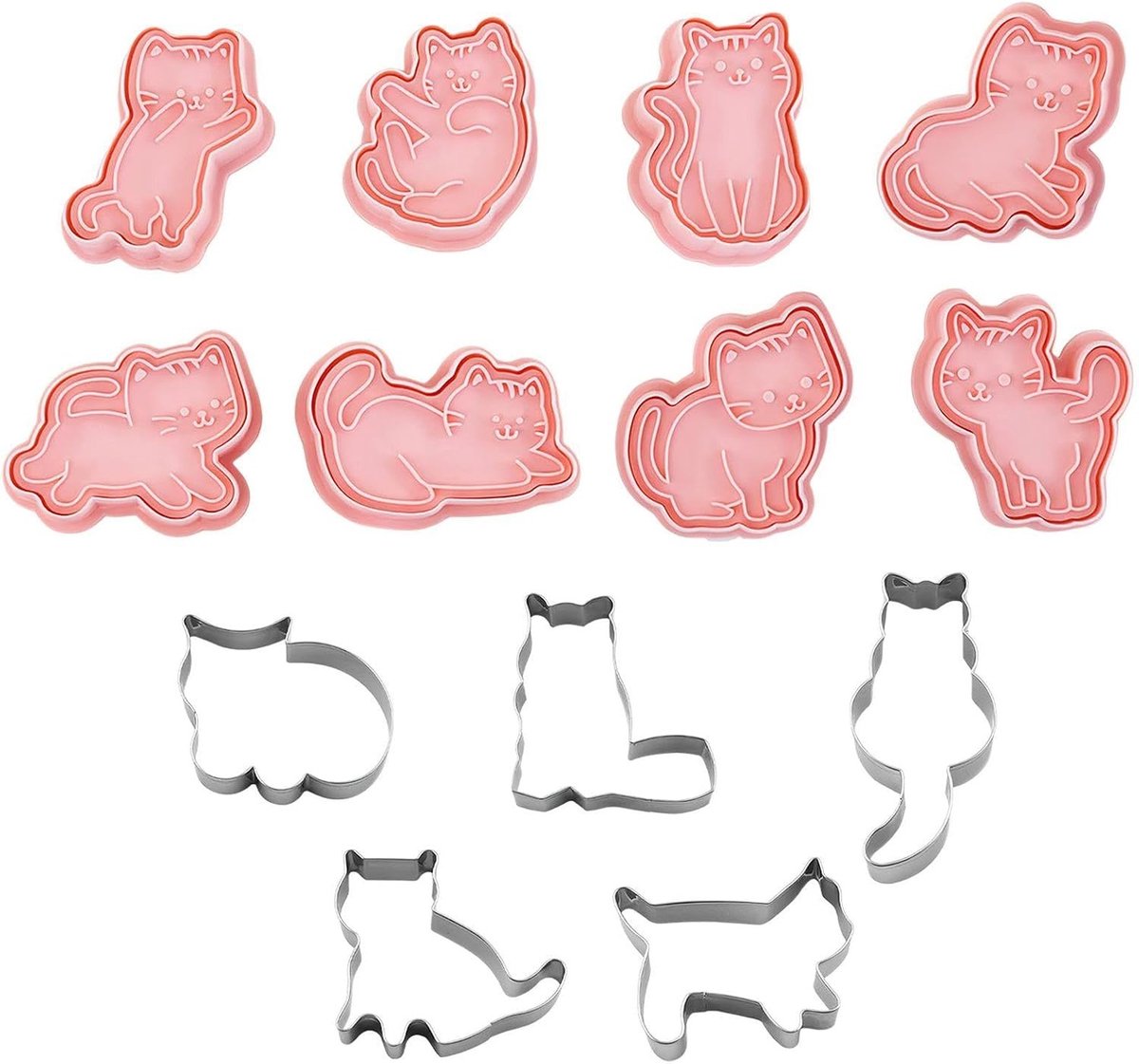Creatieve bakaccessoires met 8 kattenvormen en 5 roestvrijstalen vormen voor dieren en cartoons