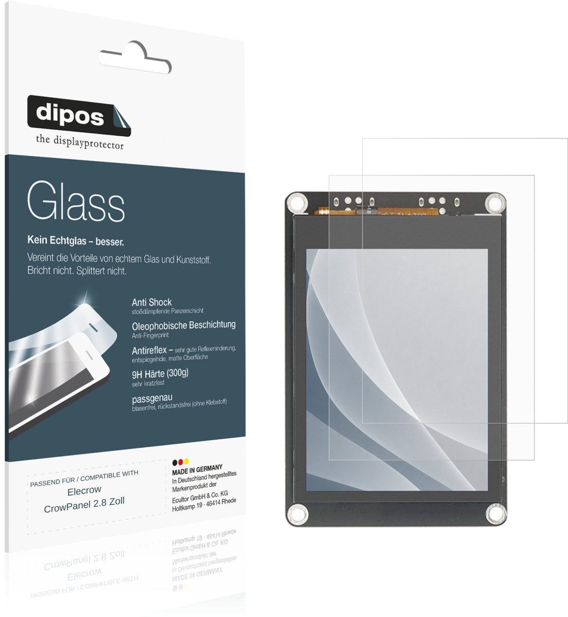 dipos – 2x Matte Pantserfolie geschikt voor Elecrow CrowPanel 2.8 Zoll | 9H Screenprotector