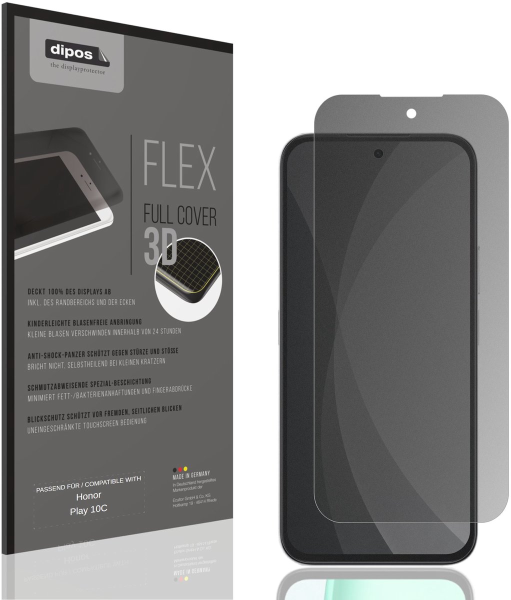 dipos FLEX – Matte Privacy Screenprotector geschikt voor Honor Play 10C | Volledige Schermbescherming | Case-Friendly