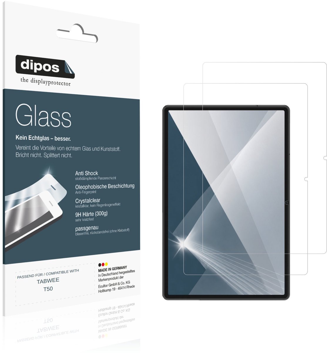 dipos – 2x Pantserfolie geschikt voor TABWEE T50 | 9H Screenprotector
