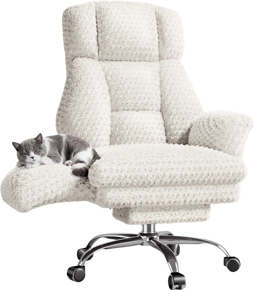 TamTrade Bureaustoel - Gaming stoel - Office chair - Chair -Computer stoel - Wit met motief - Inclusief voetsteun - Ergonomisch