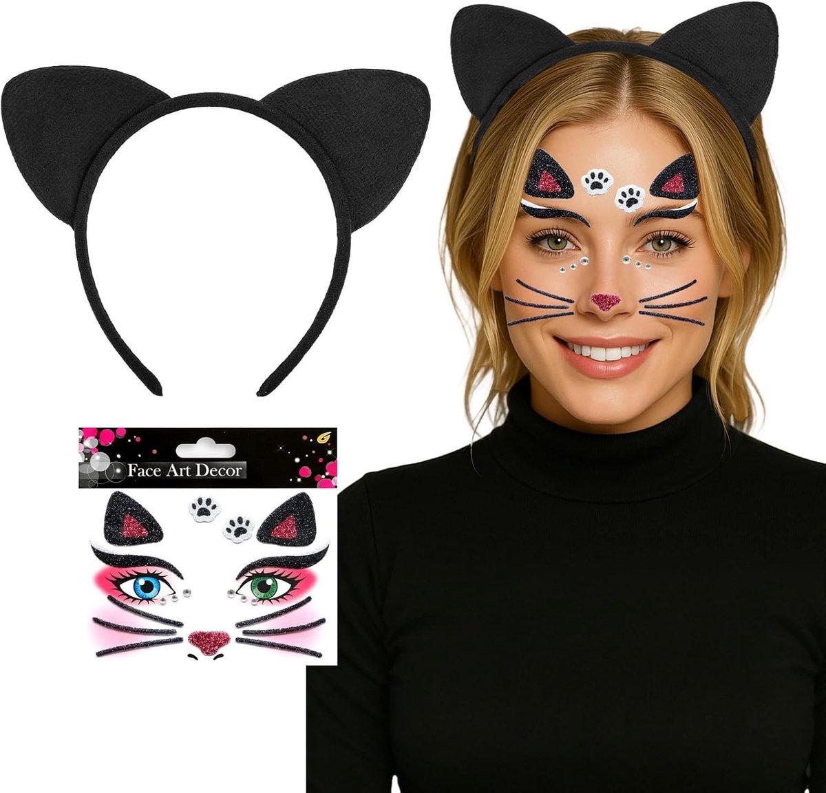 Zebra kostuumaccessoireset met oren, hoofdband en tijdelijke tatoeages voor feest en carnaval