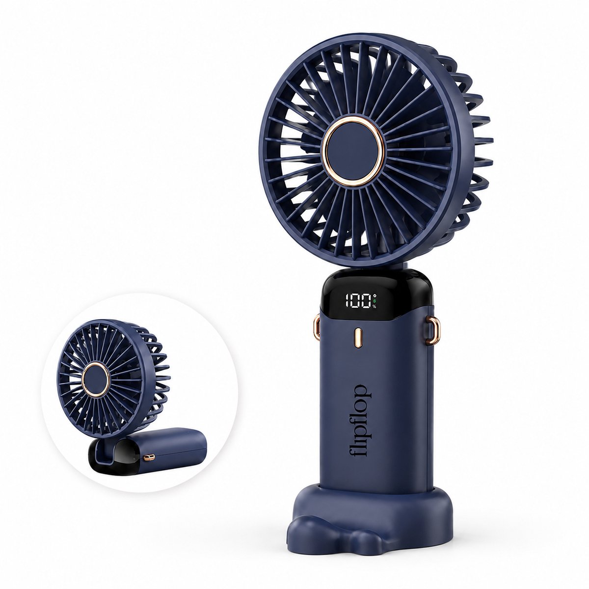 Handventilator met LED Display - Blauw - Draagbare Ventilator - Airco Verkoeling 5 standen USB Oplaadbaar - Tafelventilator Draadloos - Mini Fan - 5 Standen - Zomer - Waaier voor festival - Draagbare Hand Ventilator