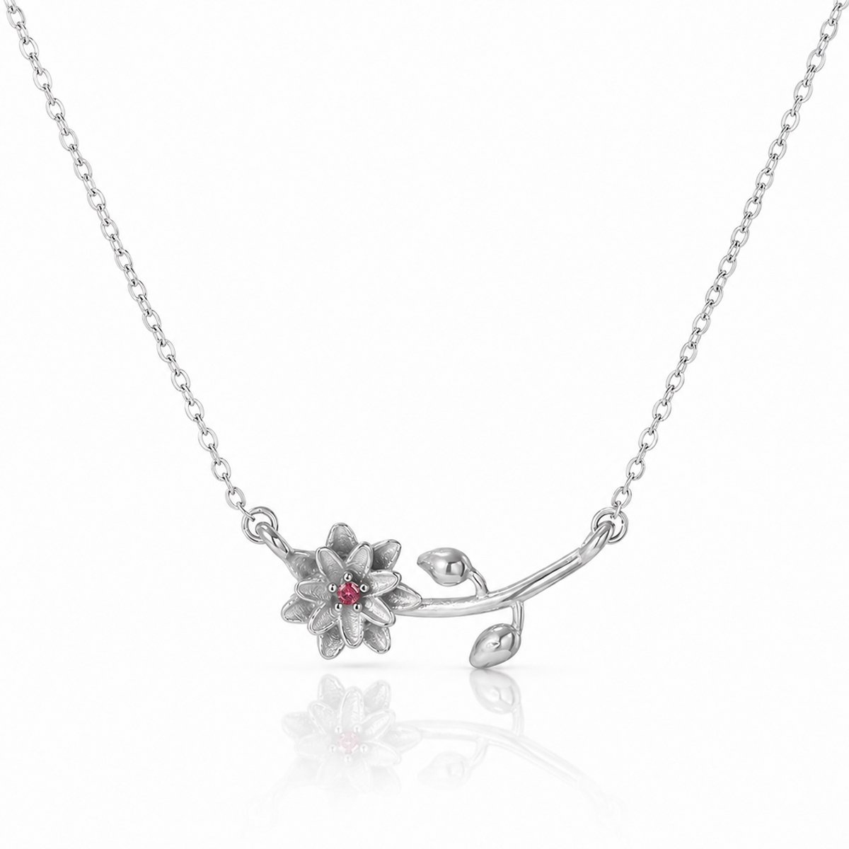 Maevi® Ketting met Geboortebloem & Geboortesteen - Kleur: Zilver - Maand: Juli - Roestvrijstaal / RVS / Stainless Steel - Hoge Kwaliteit - Verkleurt niet - Incl. Luxe Verpakking - Cadeau Dames / Moeder / Mama - Kraamcadeau / Geboortecadeau