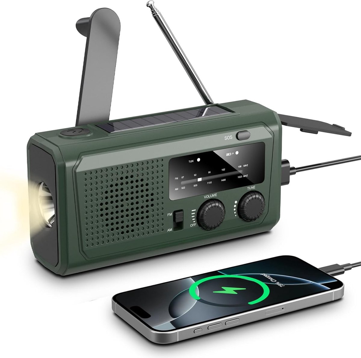 Slingerradio - Zwart - 2000mAh - Met Zonnepaneel en Handdynamo - Voor Noodsituaties en Recreatief Gebruik