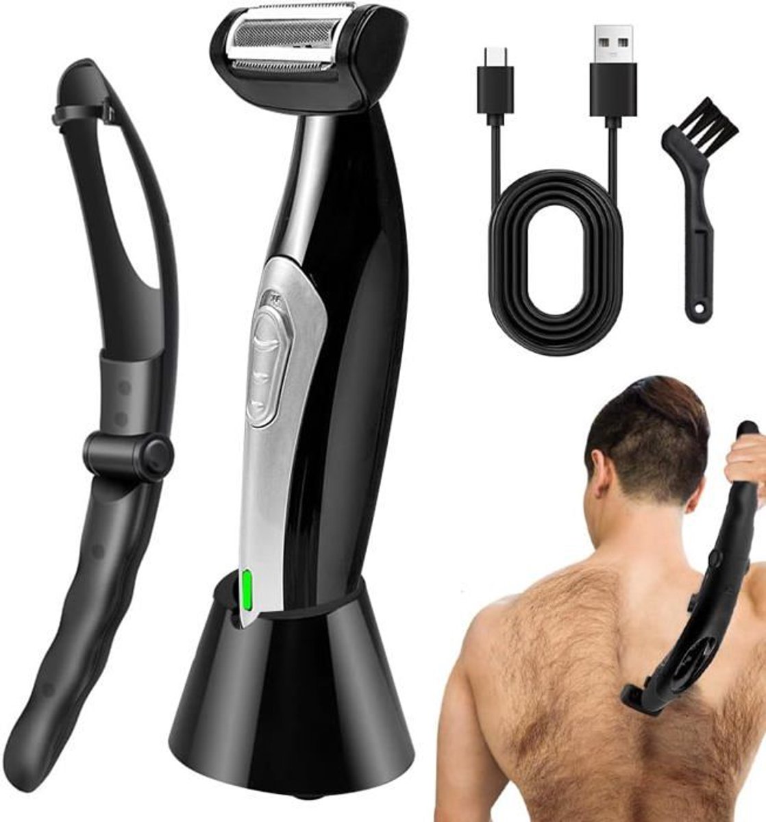 Elektrisch scheerapparaat Geschikt voor mannen, opvouwbare epilator Geschikt voor mannen, bodytrimmer, Geschikt voor nat en droog gebruik, trimmer Geschikt voor rug en borst.