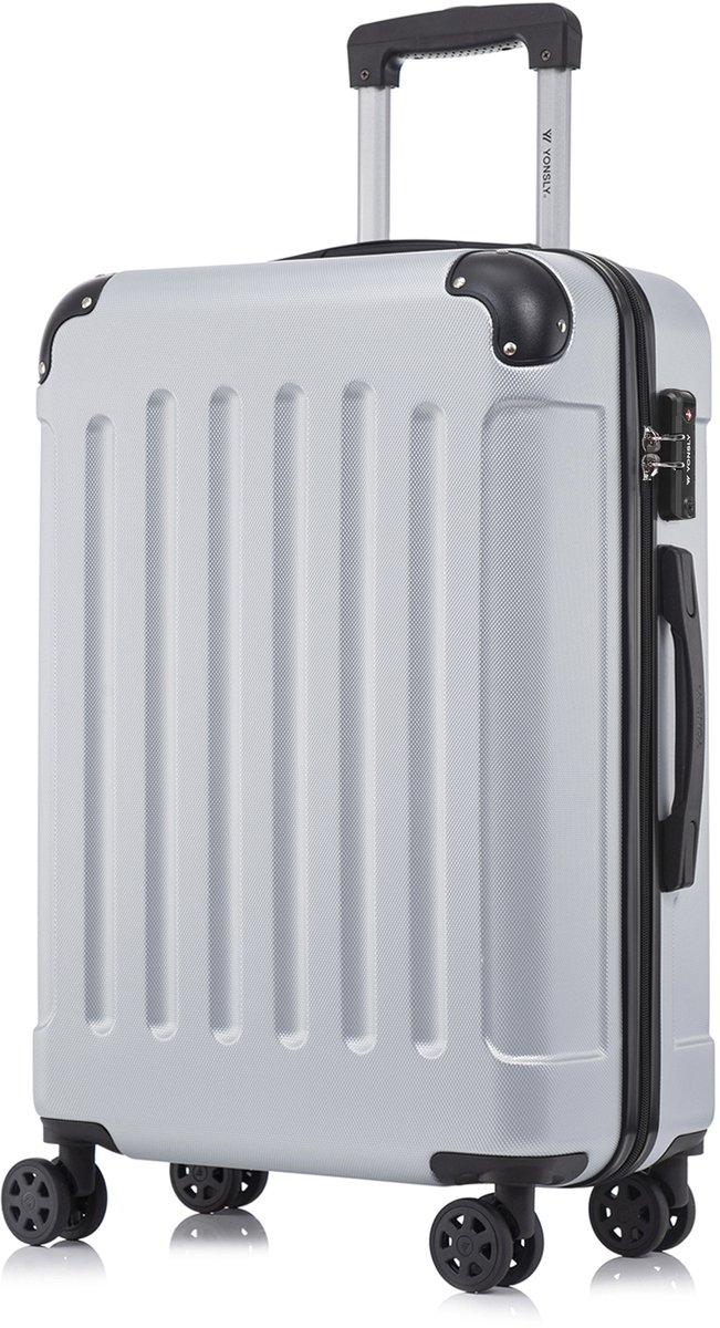 YONSLY Handbagage Koffer - 66cm - 66 L - TSA Slot - 360° Draaibare Wielen - Trolley - Zilver
