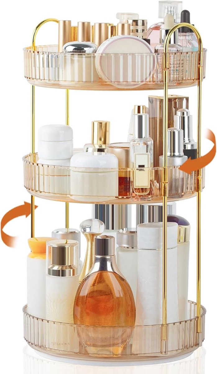 Boxalls Make-up Organizer, 360° Rotatie, Badkamer Organizer met 3 Niveaus, Grote Capaciteit, Make-up Tafel, Make-up - ShopVlot