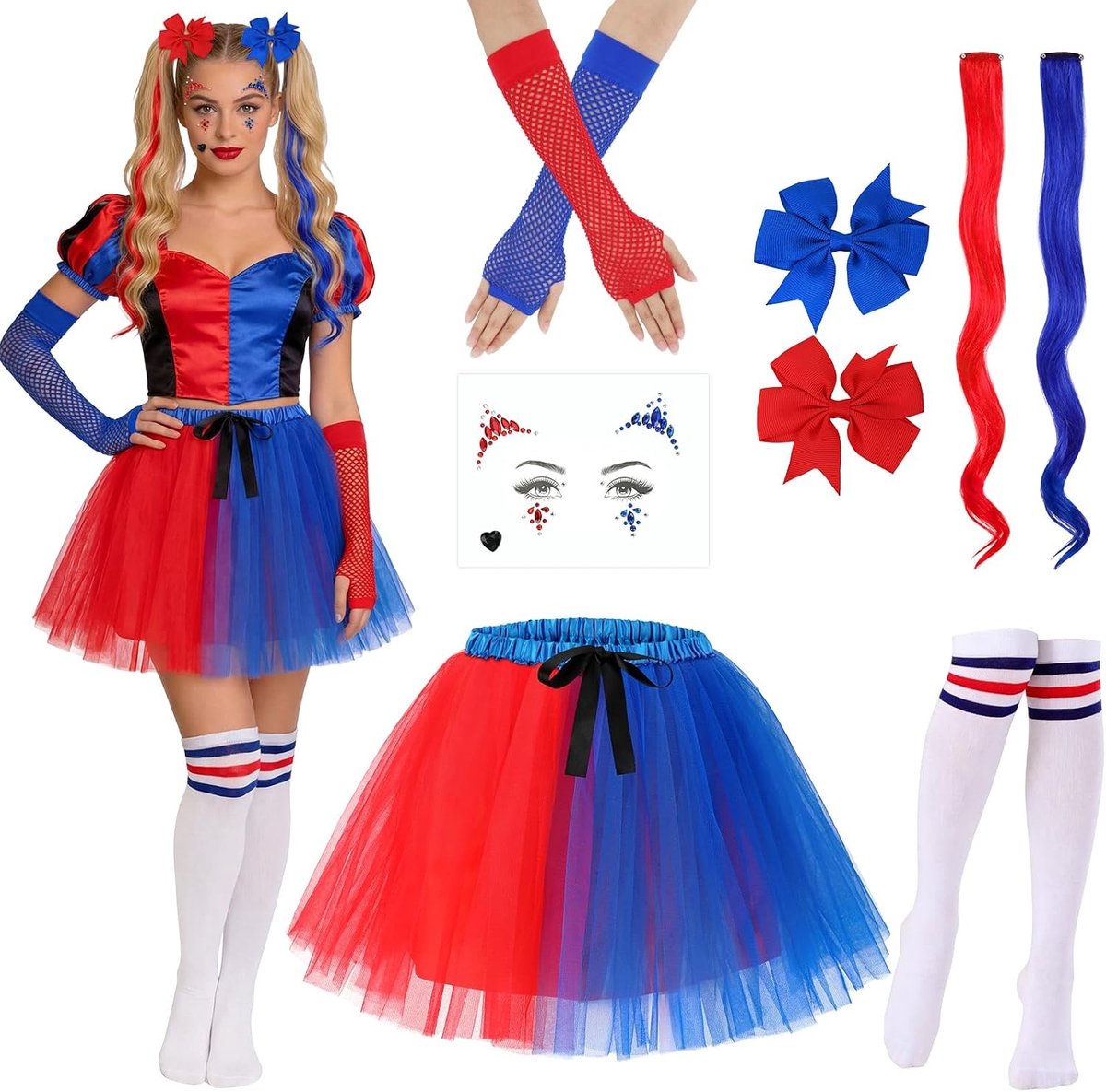Griezelige Clown Kostuum voor Vrouwen met Accessoires voor Halloween Feestjes en Verkleedpartijen