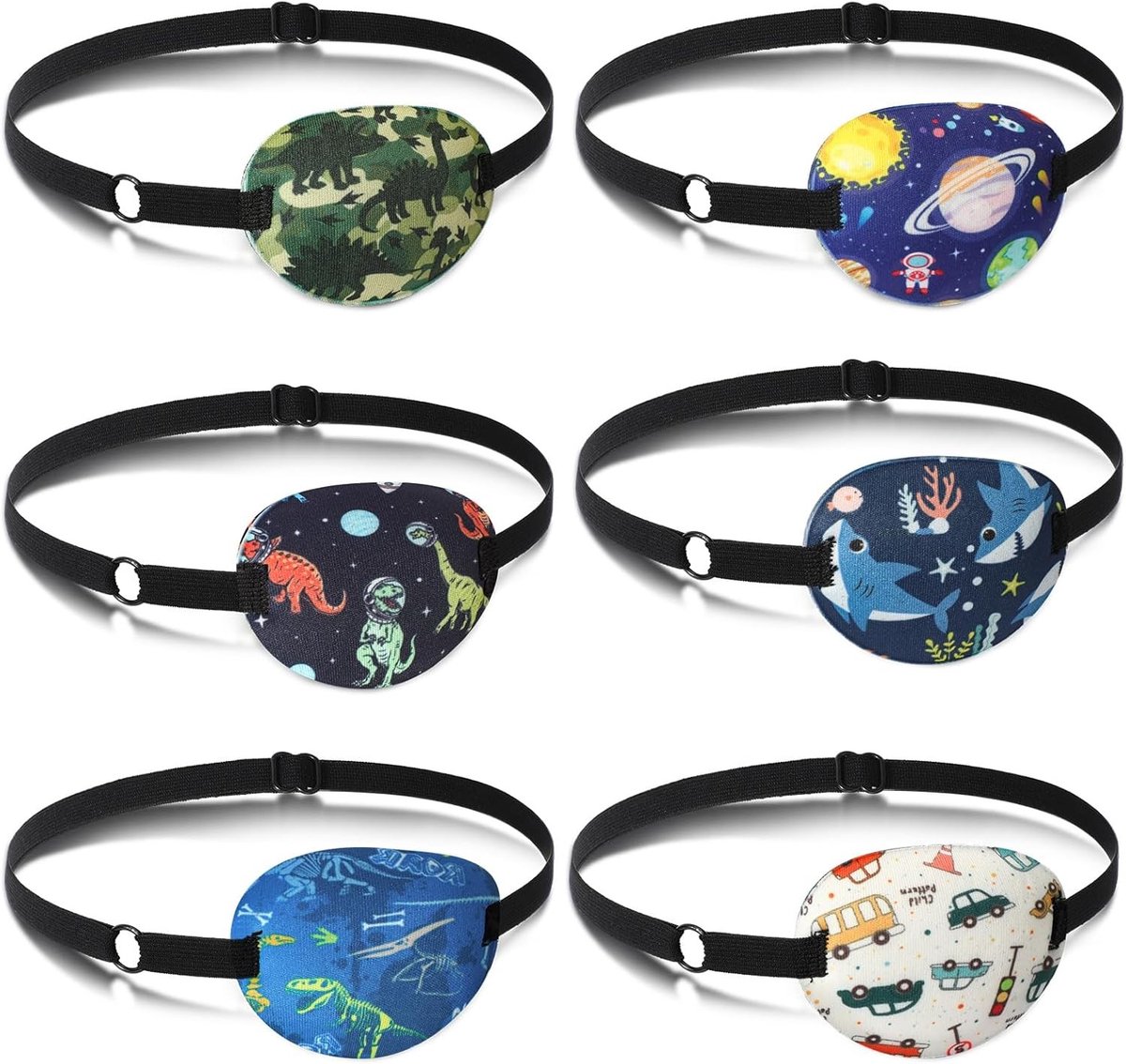 Set van 6 Zachte Oogpleisters voor Kinderen en Volwassenen met Verstelbare Elastische Band voor Amblyopie, Strabismus en Luie Ogen, Geschikt voor Beide Ogen