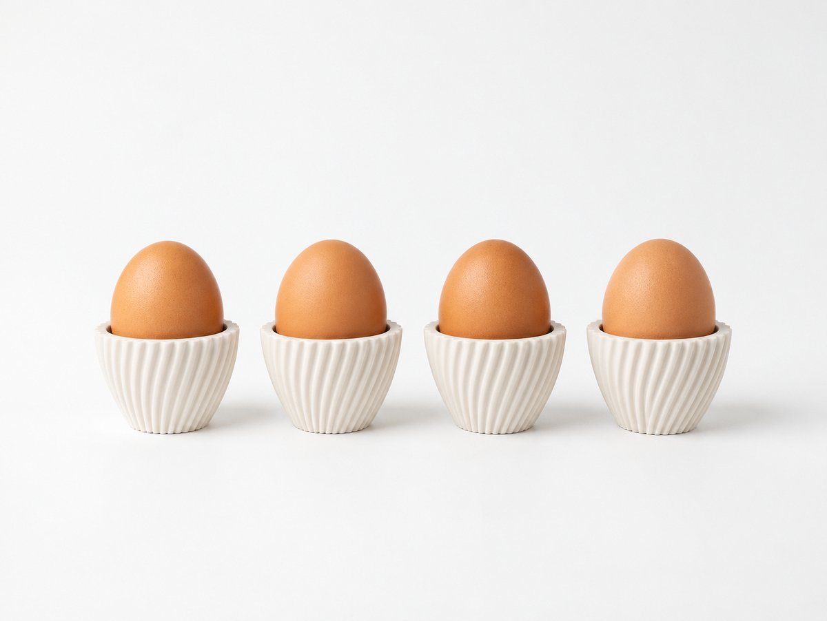 Set van 4 Witte Geribbelde Eierdopjes 3D print