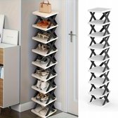 Schoenenrek Smal - Eenvoudig Schoenenrek - 9 Lagen Schoenenkast - Opbergen van Schoenen - 130x24x26 cm - Bespaar Ruimte - Demonteerbaar - Geen Gereedschap - Voor Kleine Appartementen & Hal & Slaapkamer - Zwart/Wit