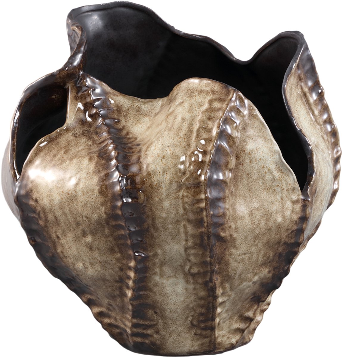 PTMD Tarig Light Brown Ceramic Irregular Dented Vase S
