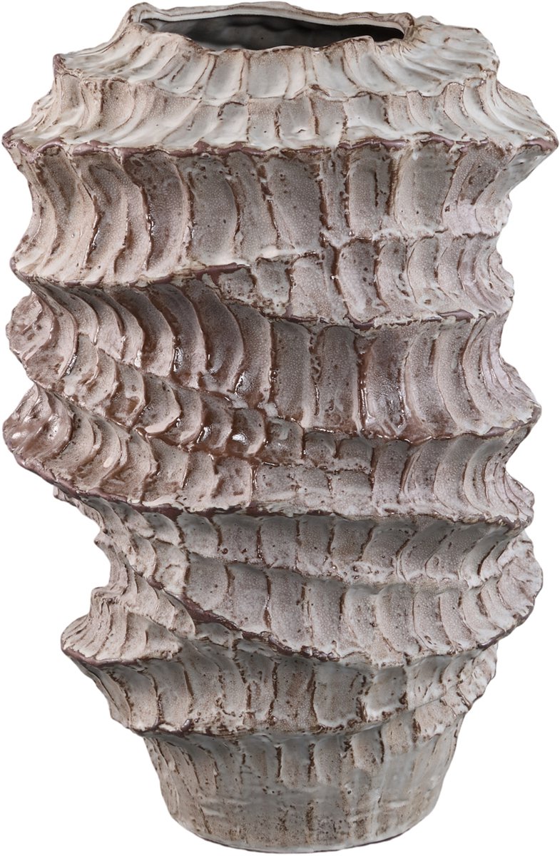 PTMD Talan Beige Round Wavy Ribbed Ceramic Vase B