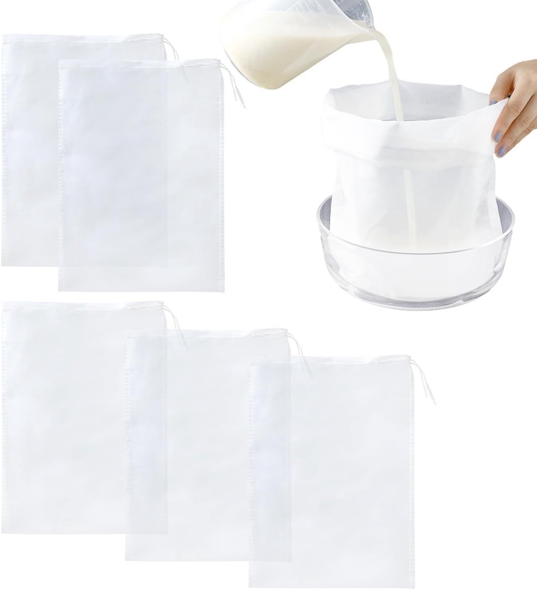Set van 5 Fijne Filterzakken voor Sojamelk en Notenmelk - Perfect voor Thuis, Restaurant en Café, Ideaal voor Gezonde Dranken en Koken